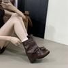 Retro style square head pleated polished thick heel piled boots women's new belt buckle sleeve cigarette boots in autumn and winter 2025