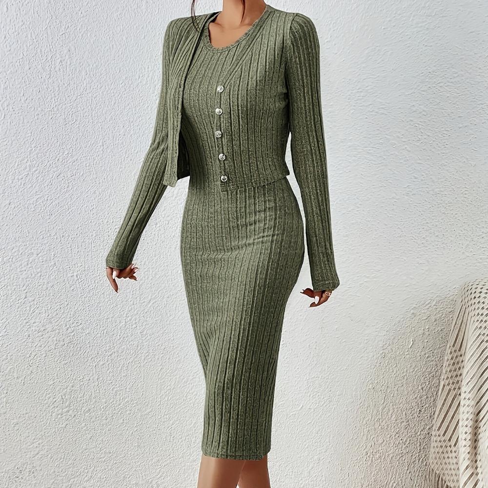 

Женский однотонный короткий топ с пуговицами спереди и облегающее платье XL