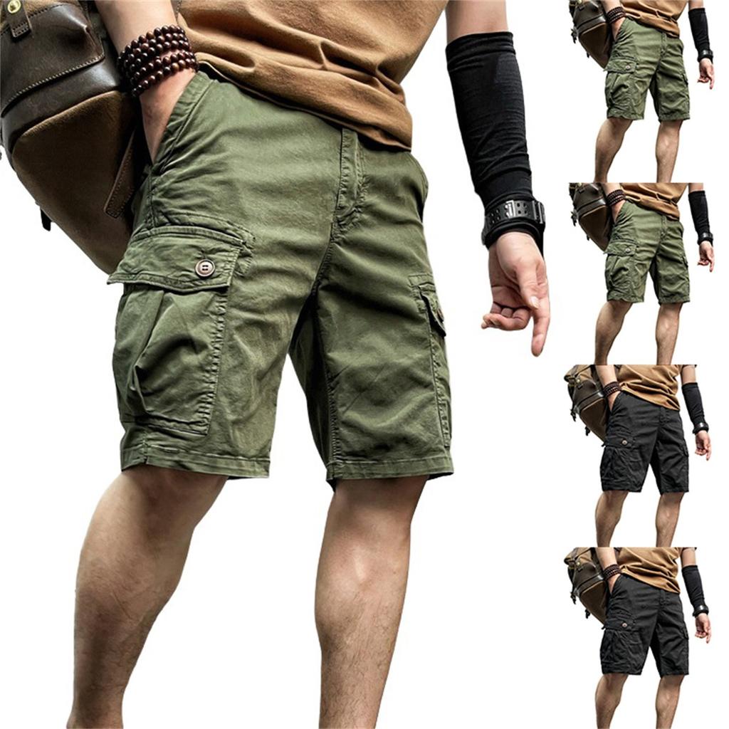 Men's Cargo Half Shorts With Draw String Short Pants Summer Baggy Elastic Waist
