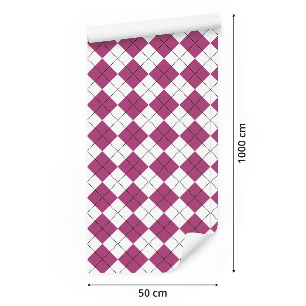 Wallpaper Basic Retro Plaid Purple and White 50x1000
