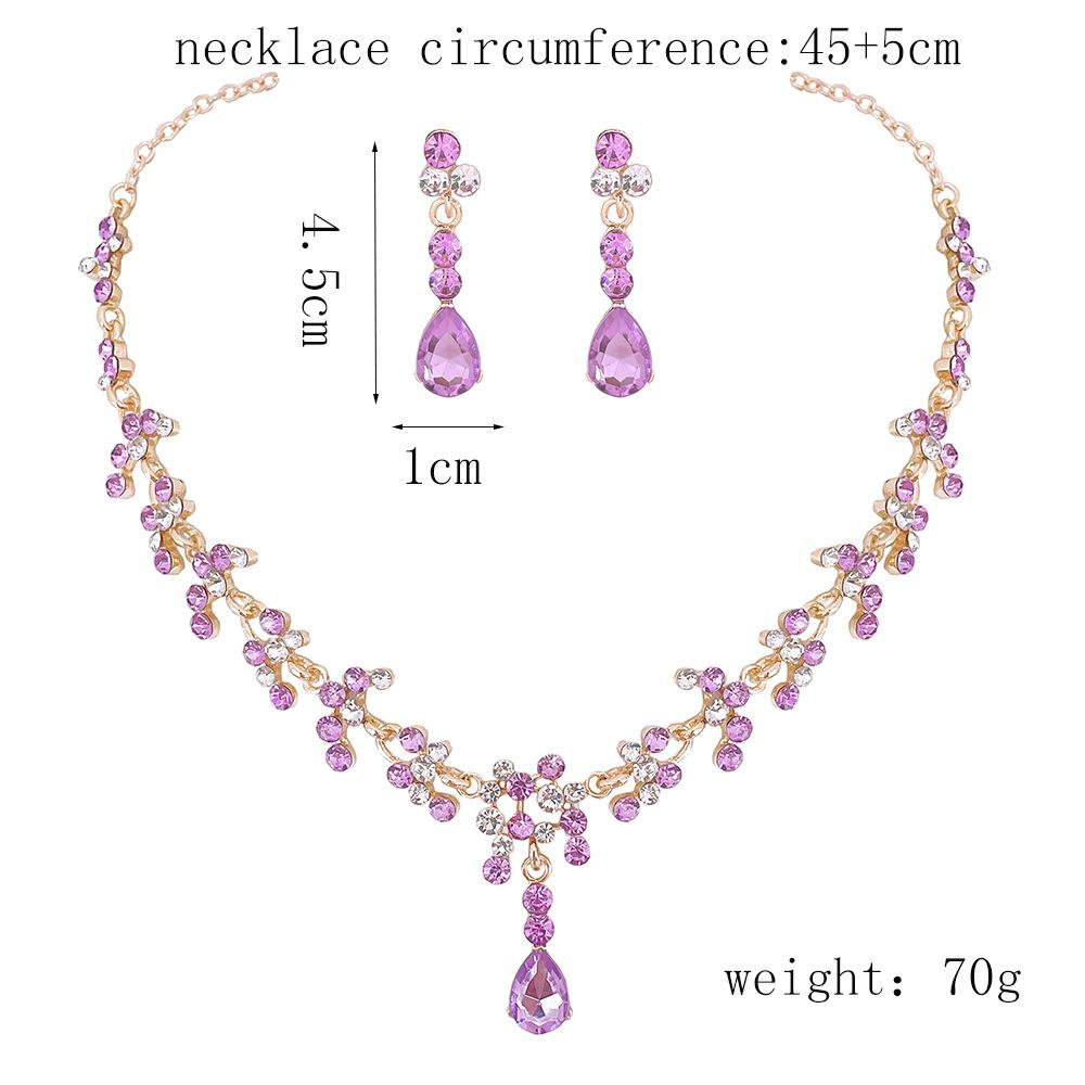 DIEZI Luxury Wedding Bridal Purple Pink Crystal Necklace Earrings Jewelry Sets For Women Fashion Water Drop Rhinestone Jewelry
