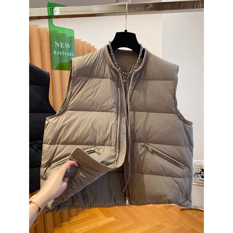 

2024 Корейский стиль Женский зимний теплый жилет без рукавов на шнурке 3XL кофейный
