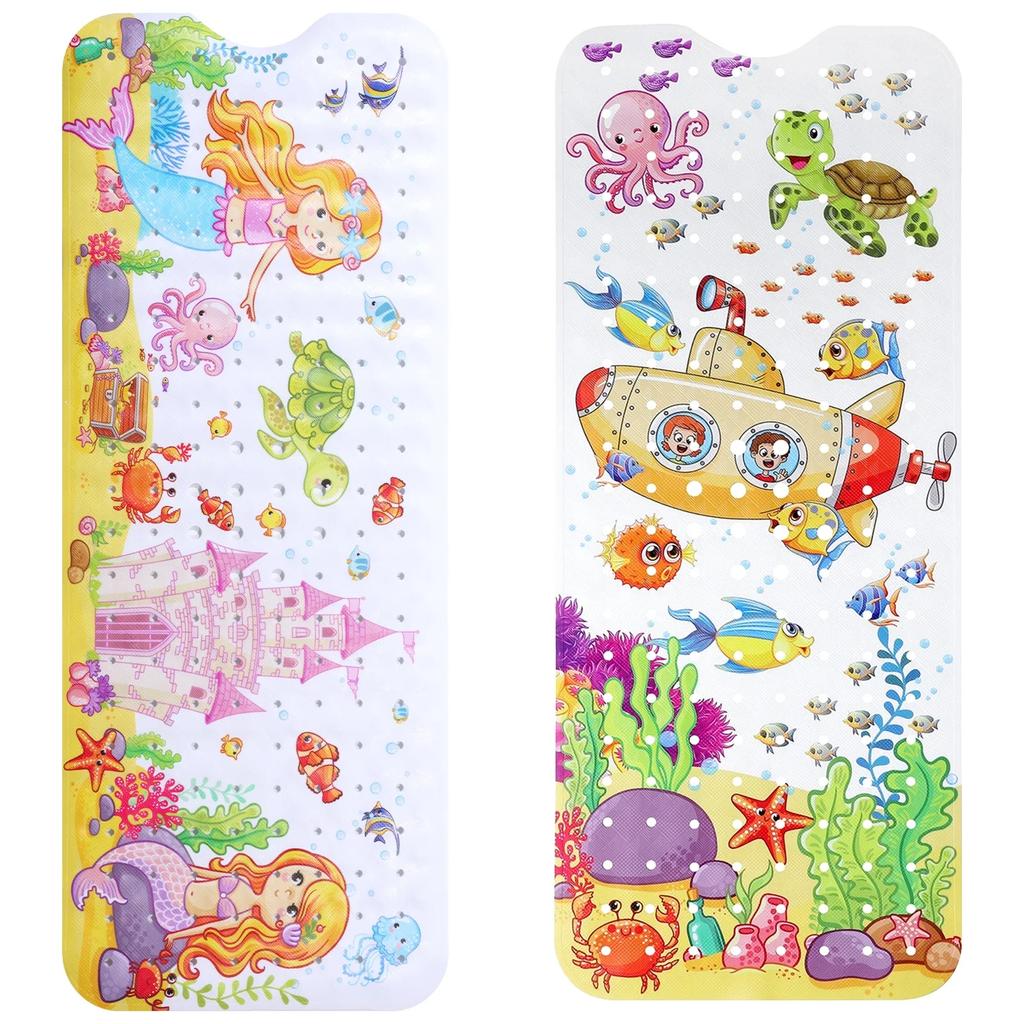 Bath Mat Nonslip PVC Shower Mat Suction Cups Drain Holes Massage Bathtub Pad Soft Cute Cartoon Household Bathroom Rug