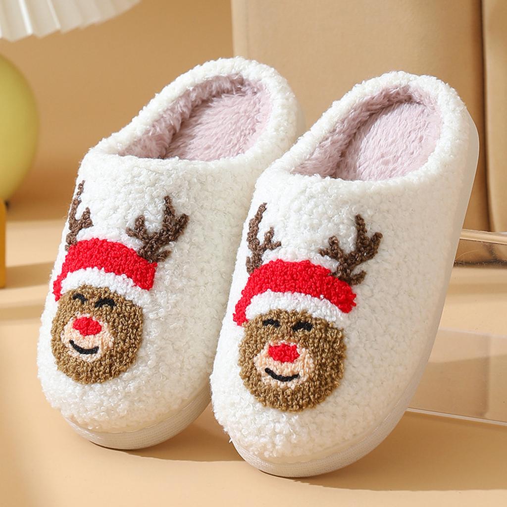 Children Christmas Cotton Slippers Breathable Thick Sole House Shoes Thicken Fluffy Flat Home Shoes for Winter Autumn