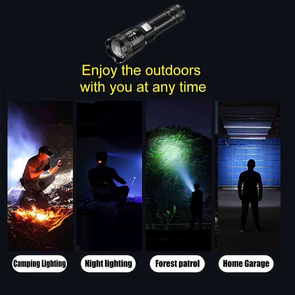 Telescopic zoom flashlight with built-in rechargeable handheld home safety lighting, durable structure, emergency preparation, essential for camping