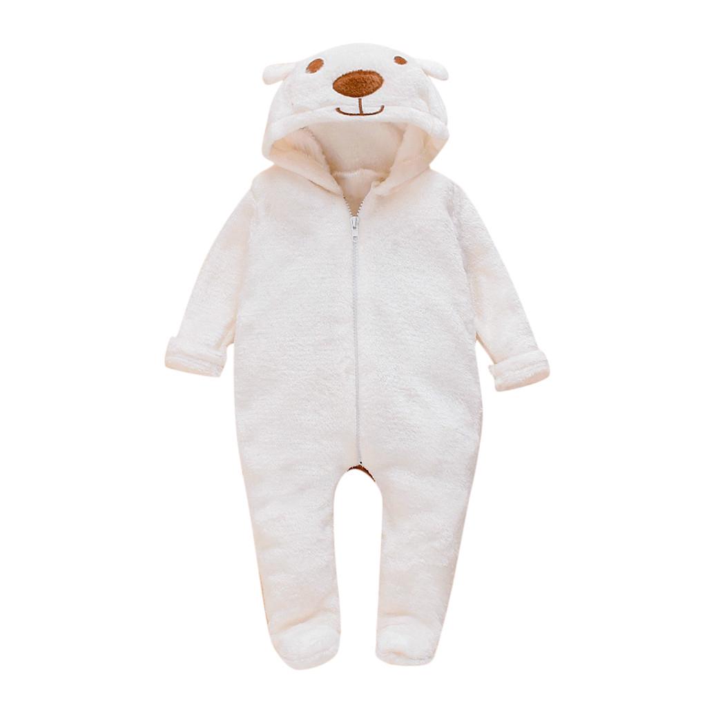 FORESTIME Newborn Infant Baby Boy Girl Hooded Cartoon Flannel Romper Jumpsuit Warm Clothes