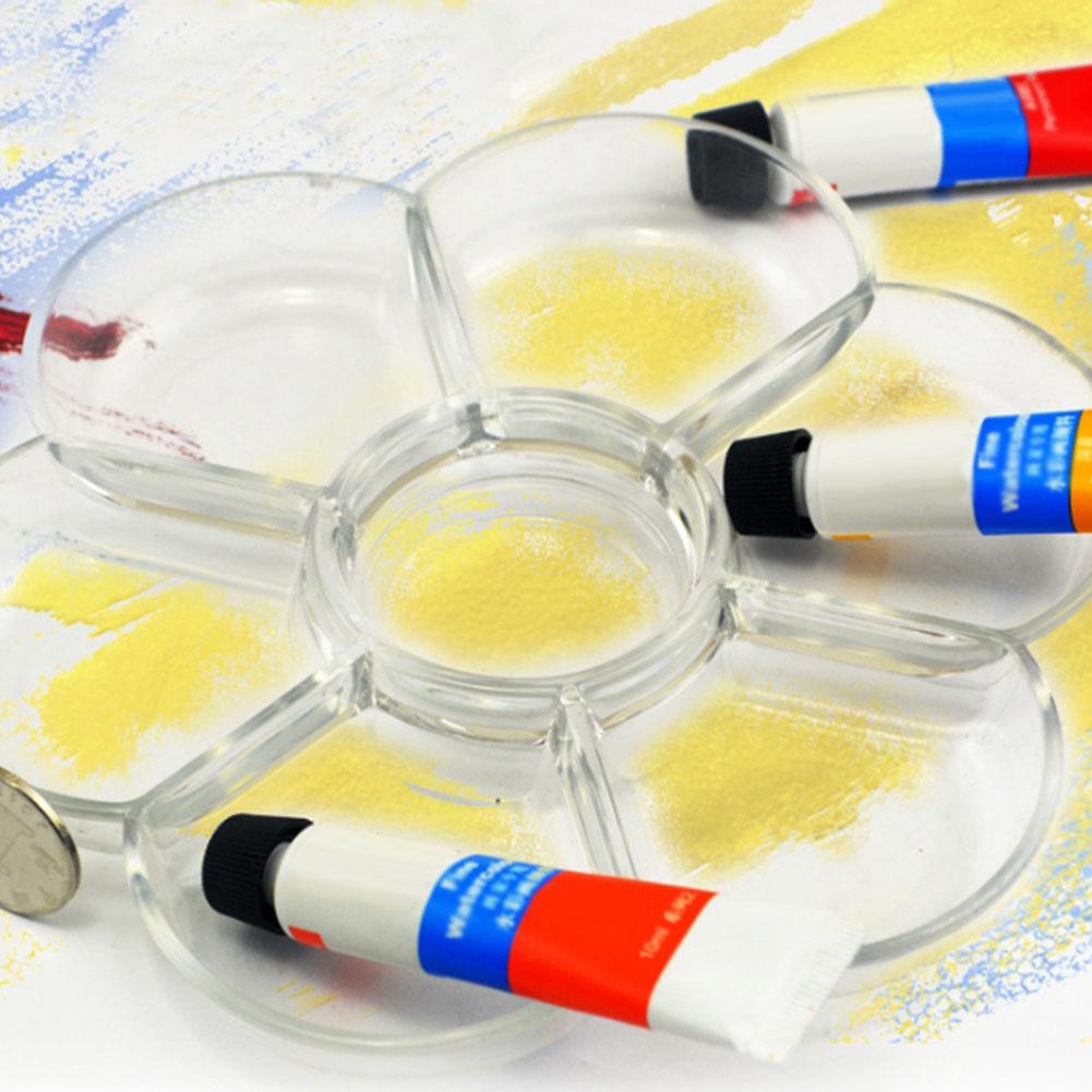 7 Holes Plum Shaped Palette Art Drawing Painting Tray for Oil Watercolor Painting (Transparent)