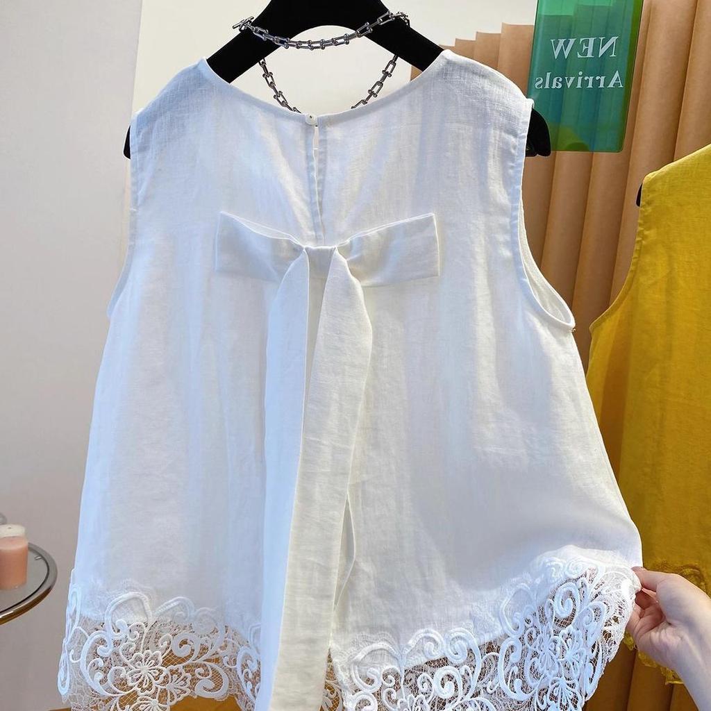 2026 Sleeveless Slimming Lace Camisole - Age-Reducing Patchwork Bow Top for Women's Summer Commute