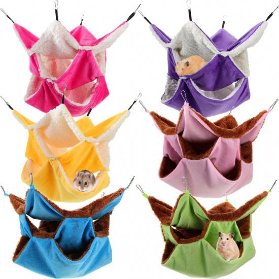6 Pcs 3 Layers Rat Hammock Pet Cage Small Animal Hanging Hammock Ferret Cage Accessories Ferret Bed for Guinea Pig Squirrel Rat Chinchilla Sleeping