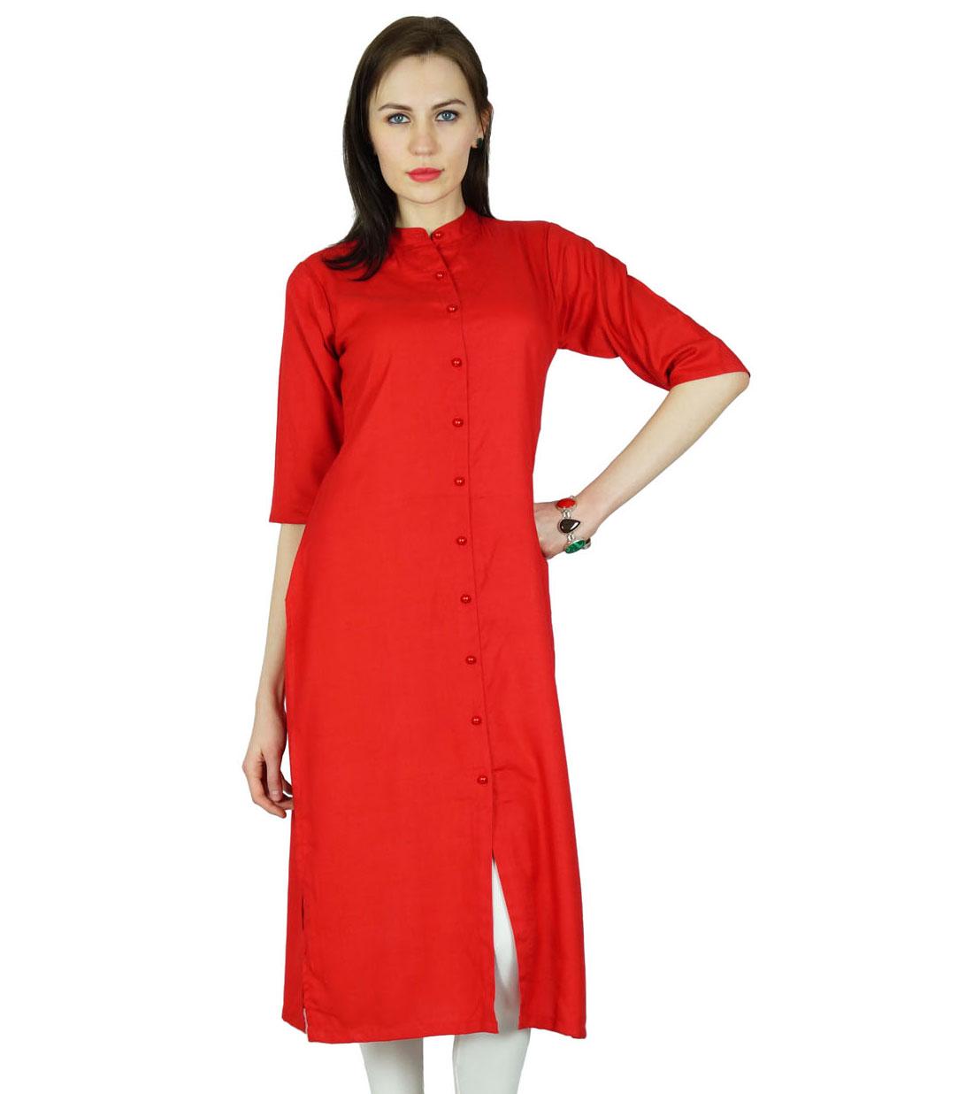 

Bimba Women Summer Rayon custom Kurta Kurti 3 4 Sleeve Formal Casual Tunic 30 червоний