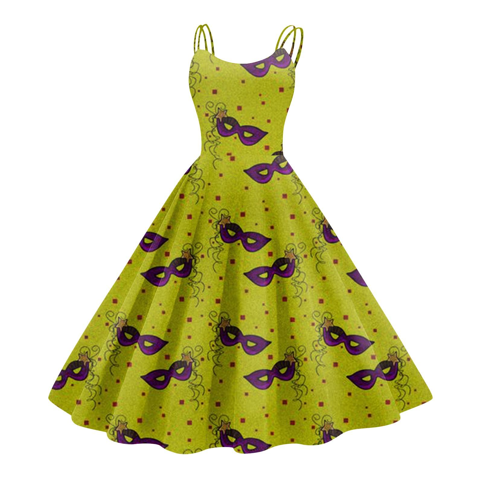 

Женское платье, карнавальный принт, сексуальные подтяжки, большой дисплей, ретро-платье L жёлтый