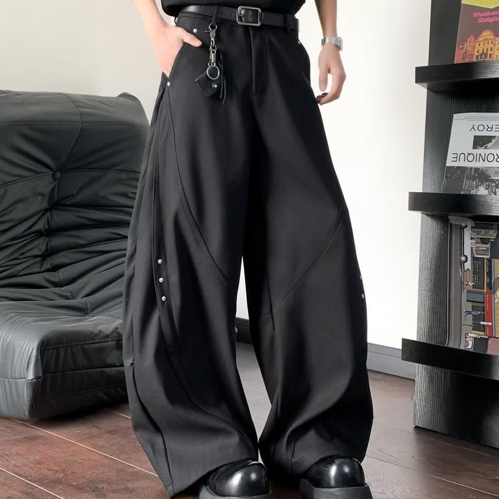 Y2K Wide Leg Suit Pants Men Casual Drape Straight Baggy Curved Dress Pants Business Workwear Trousers Streetwear