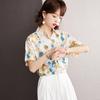 Women's Printed Shirt Fashion and Beautiful Chiffon Shirt Spring and Summer Medium Sleeve Top Lapel Shirt Foreign Style Shirt