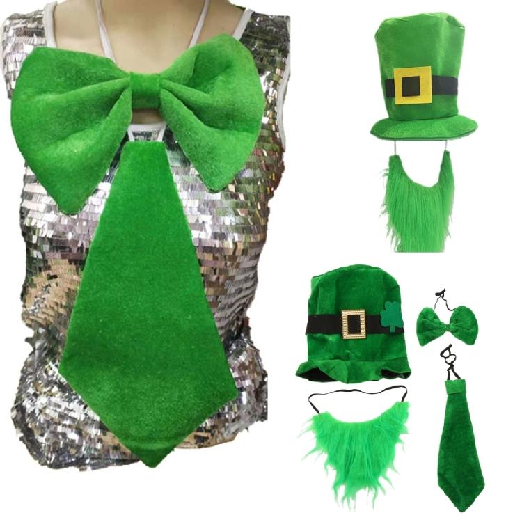 StPatrick Day Green Hat with Beard Irish National Day Costume Props Accessory