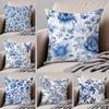 Elegant Pattern Oriental Classical Blue White Cushion Cover Linen Pillow Case Soft Breathable Protective Couch Room Decoration