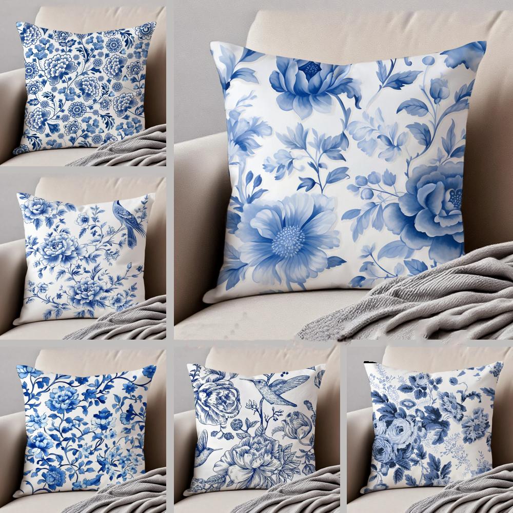 Exquisite Fashion Items Unisex Blue/White Elegant Pattern Oriental Classical Cushion Cover Linen Pillow Case Soft Breathable Protective Couch Room Decoration