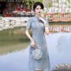 Elegant Modern Cheongsam Dress Women 2026 Stand Collar Three-Quarter Sleeve Lightweight Stretch Fabric