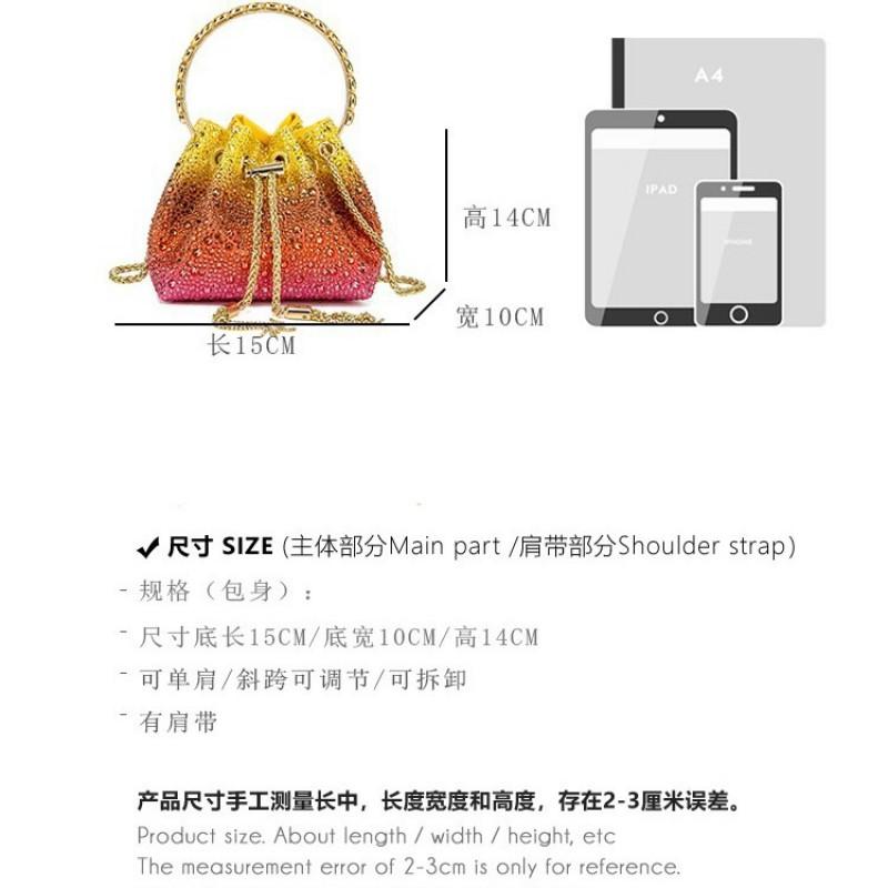 Sparkling Rainbow Gradient Bucket Bag With Rhinestone Chain Strap Crossbody Handbag Street Style Daily Wear