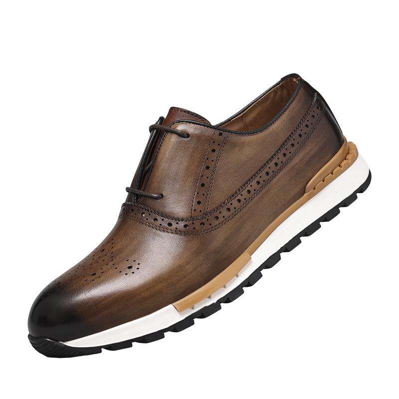 Fashion High Grade Men Genuine Leather Casual Dialy Sneakers British Design Cow Leather Men Comfortable Brogues Leisure Shoes Men