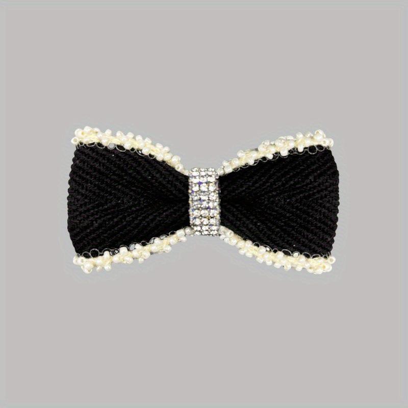 

Black Pearl Yarn Bow Hair Clip with Rhinestones - Shiny European & American Style Hair Accessory чёрный