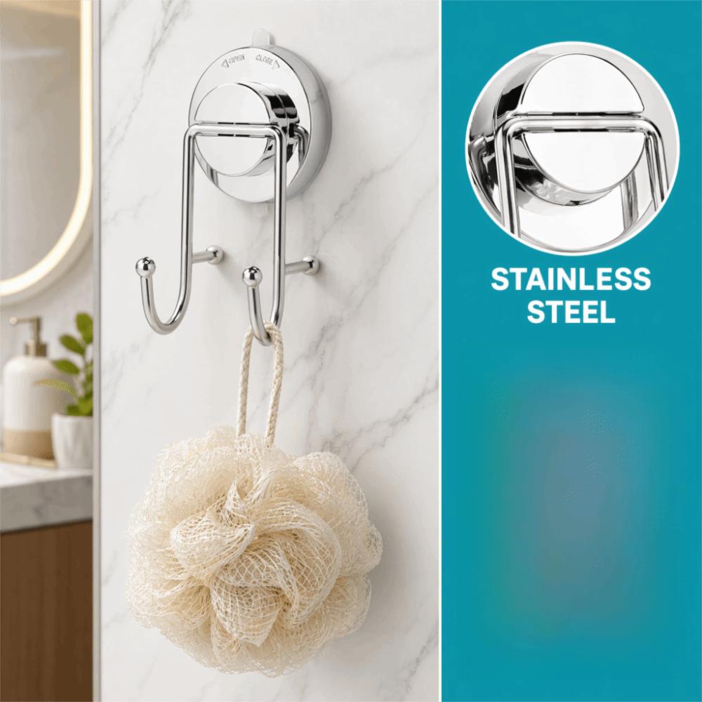 ABS Material Wall Hooks Stainless Steel Double Hanger Hooks Vacuum Suction Hooks For Shower