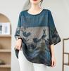 Camicetta estiva in canapa e cotone, stile etnico, con maniche a pipistrello, ampia e ampia, scollo rotondo, casual e comoda per le donne