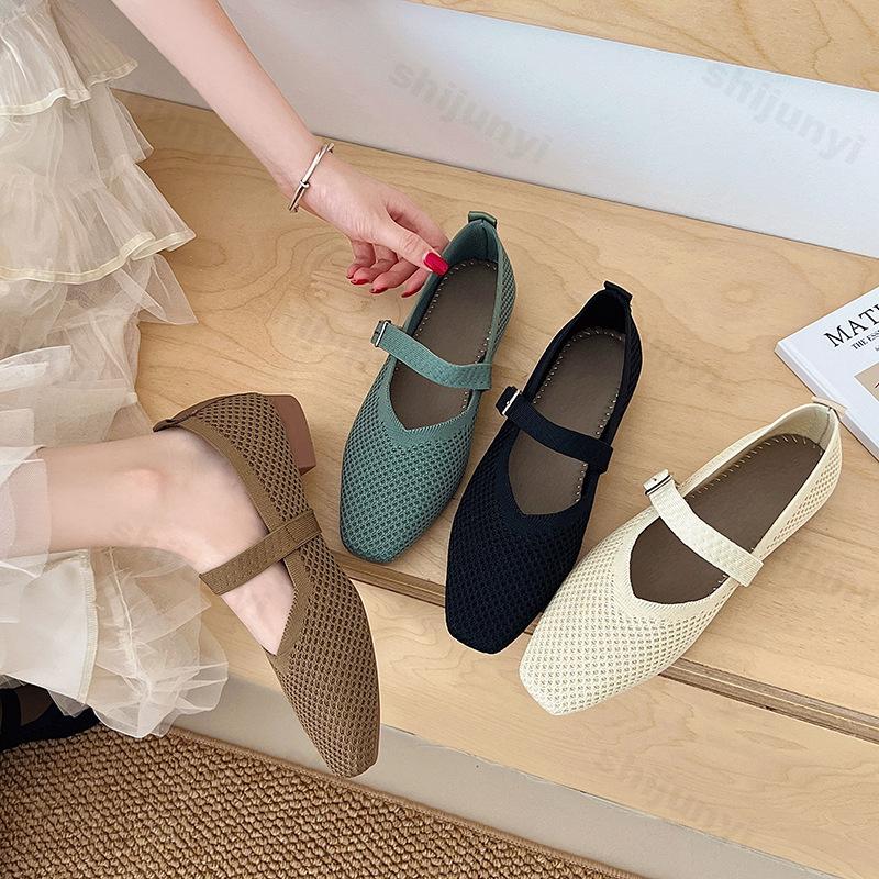 Fashion Women Casual Shoes 2025 Knit Mesh Sport Shoes Comfortable Breathable Versatile Spring Autumn EVA Insole Rubber Outsole Mary Jane