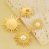 2026 Retro Round Sunflower Pearl Earrings Simple and Versatile Temperament Pearl Gold-plated Stud Earrings Women