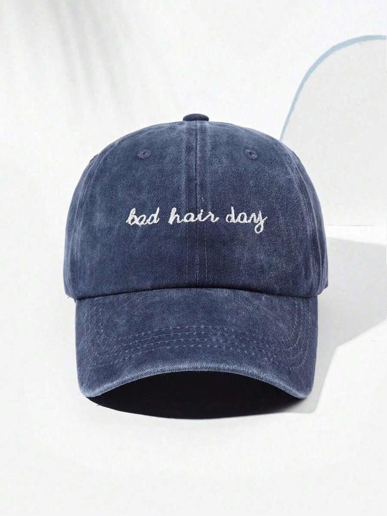 Gewaschene Baseballkappe Mit Gesticktem 'Bad Hair Day'-Text Verstellbar Mit Gebogenem Schirm Sonnenhut Für Draußen