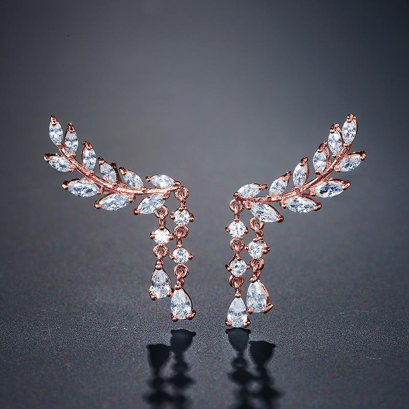 ZAKOL Fashion Tassel Wings Stud Earrings for Women Shinny Cubic Zircon Earrings 2023 New Ins Style Korea Party Zircon