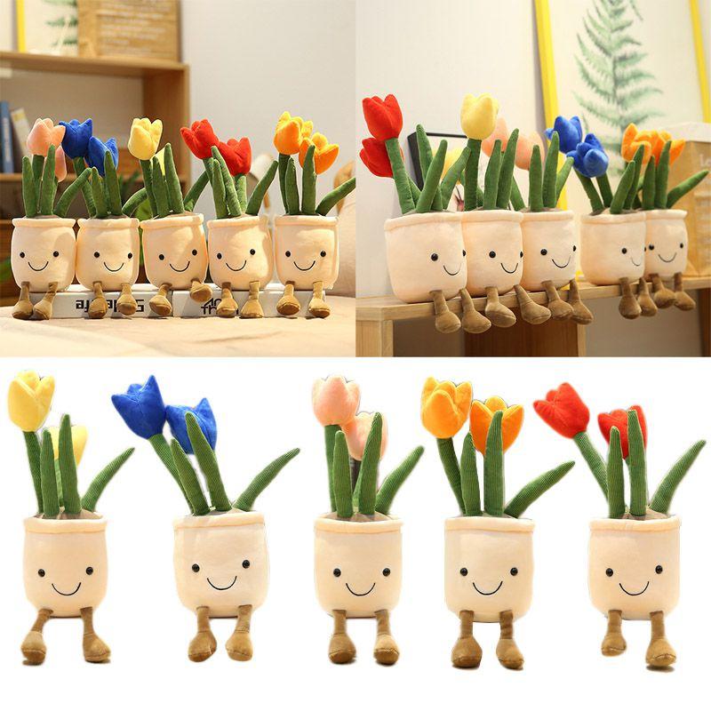 Adorable Lifelike Tulip Plush Toy Comfortable Soft Flower Pot Doll For Home Decor