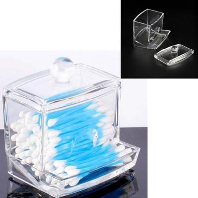 Clear Acrylic  Cotton Swab Box Case Makeup Storage Organizer Holder