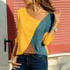 Elegant Women T-shirts Long Sleeve Round Neck Patchwork Pullover Slim Fit Female Tops