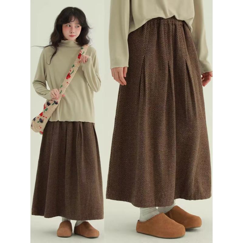 Retro Casual A-Line Woolen Slimming Skirt