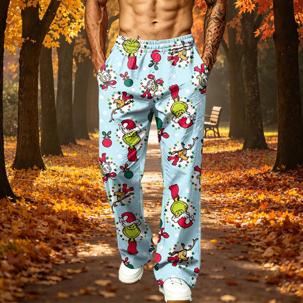 Men's Christmas Printed Loose Fit Jogger Sweatpants with Pockets for Athletic Casual Wear