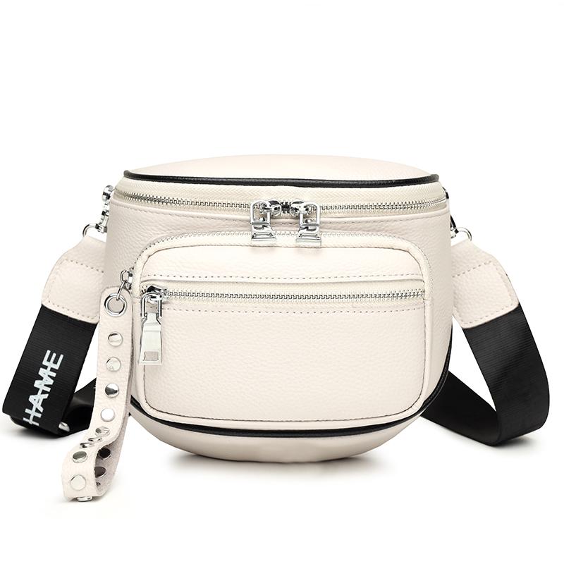 

Luxury Multi-pocket 100% Cowhide Crossbody Bags For Women Black Shoulder Messenger Handbags Small Chest Bag Travel Saddle Bag білий