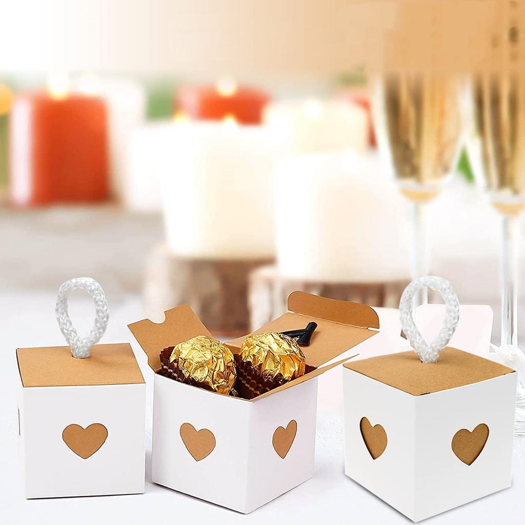 50pcs Kraft  Paper  Gift Box Recyclable Beautiful Simple Heart-to-heart Design Retro Candy Packaging Box For Gift Wrapping