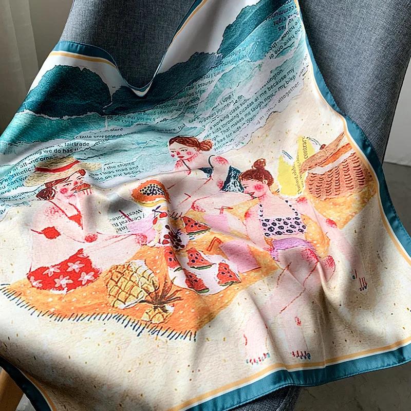 Small Kerchief Silk Satin Hair For Women Fashion Print Head Scarfs Female 53*53Cm Square Headband Neck Scarves For Ladies Spring