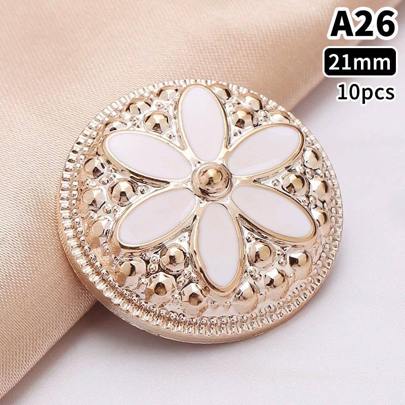 10 Stück 18/21/25mm Blume Perle Gold Kunststoff Schaft Knöpfe für Damen Bekleidung Jacke Pullover Nähzubehör Scrapbooking