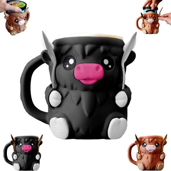 Highland Cow Ice Cream Pint Holder Insulated Ice Cream Cozy Sleeve with Snack Drawer And Spoon 16 Oz Ice Cream Holder Highland Cow Decor Gifts