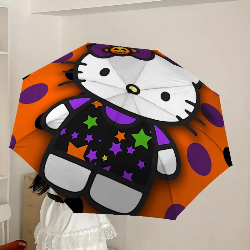 1pc Hello Kitty Halloween Automatic Folding Umbrella] Durable Iron Frame & Rod, Portable Folding, Makes a Great Holiday Gift yy251016268