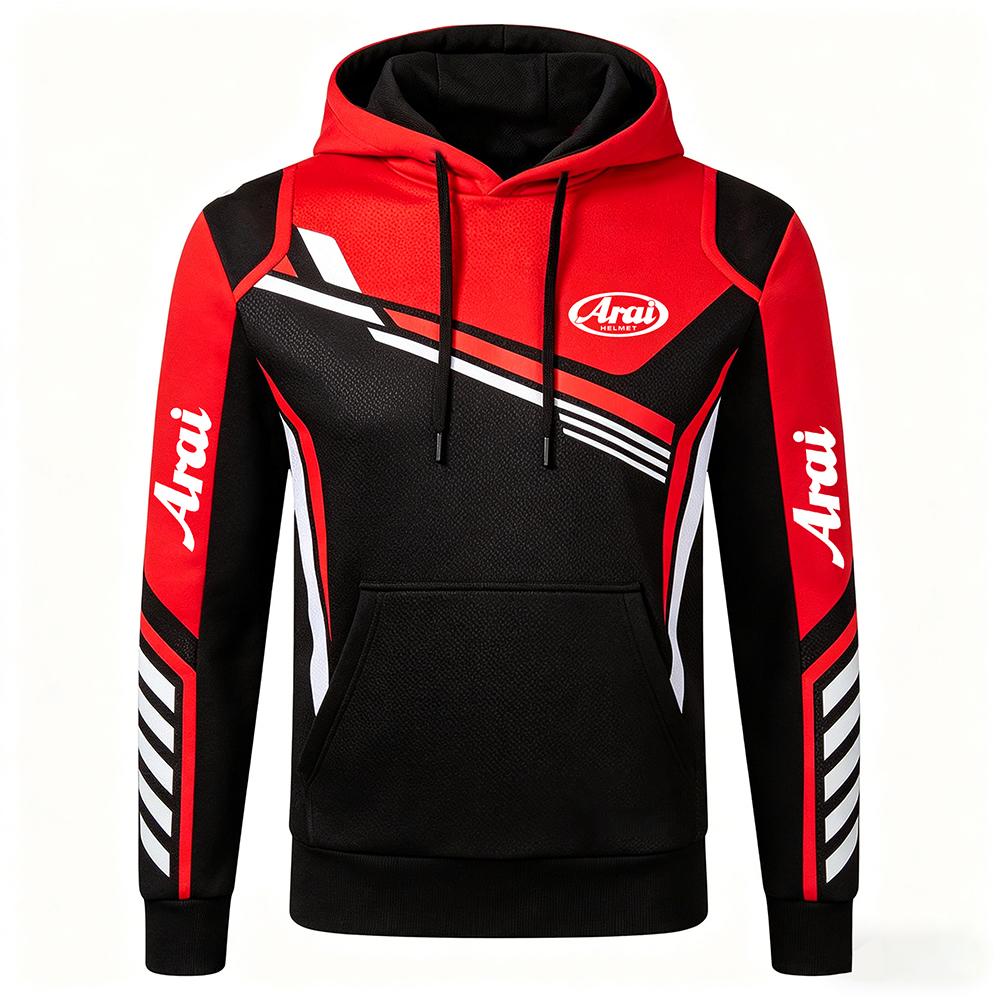 Men's Arai Racing Hoodie - Red/Black/White Color Block Motorsport Sweatshirt