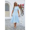 Summer Women's Dress Solid Color Round Neck Patchwork Short Sleeve Dress
