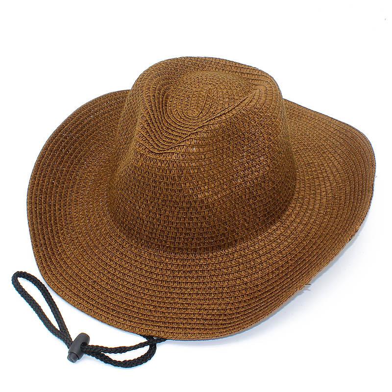 Summer shading drawstring straw hat men's cowboy hat outdoor sun protection fishing hat neutral jazz breathable top hat