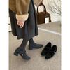 Square Head Gray Thick Heel Single Shoes Women's Winter Velvet Evening High Heel Mary Jane Fluffy Shoes