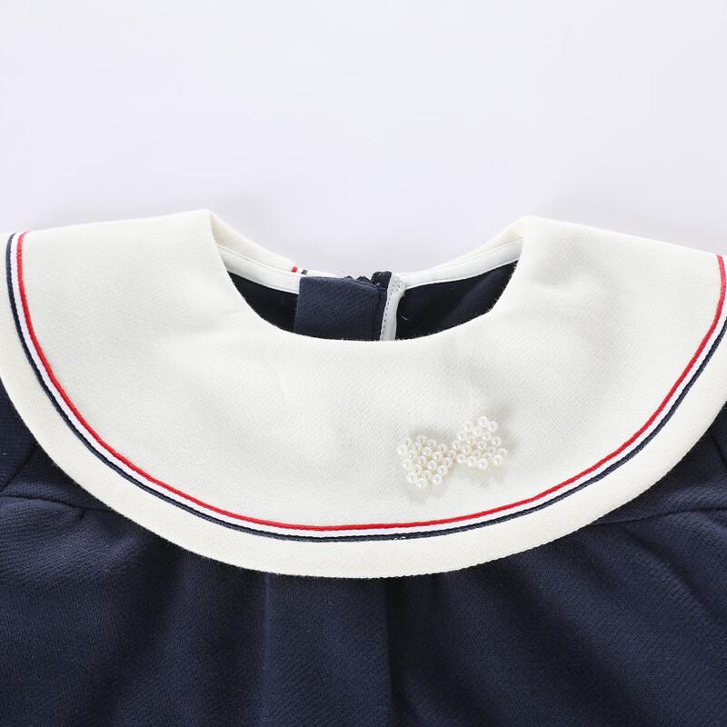 Girl's Long Sleeve Navy Collar Princess Dress