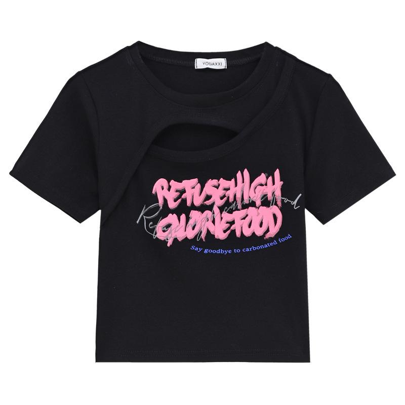 American Spice Girl Short Sleeve T-Shirt Women's Summer New Design Sense Niche Front Shoulder Skinny Short Top Ins Trend