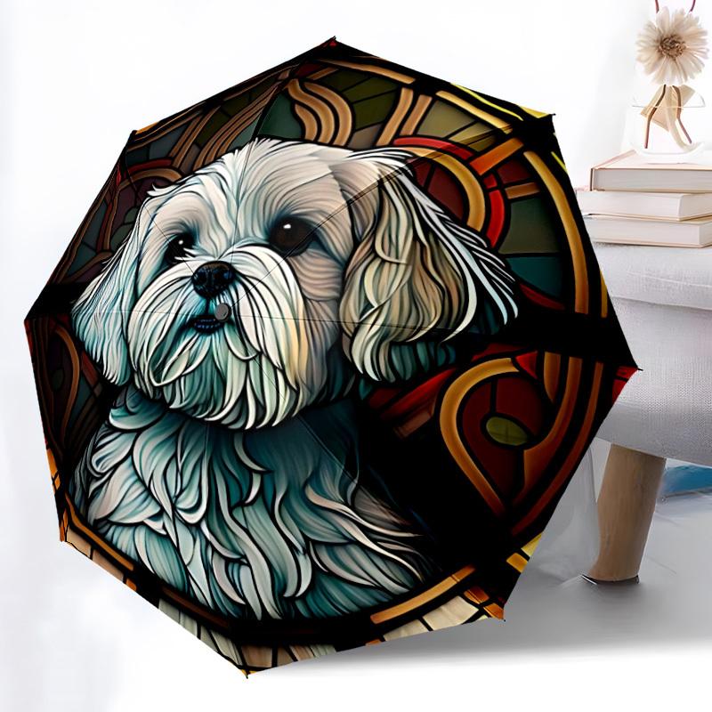 

1pc Stained Glass Dog Automatic Folding Umbrella, Sturdy And Durable Automatic Folding Umbrella with 8 Ribs, Convenient for Ou (as the picture,Iron&8K)