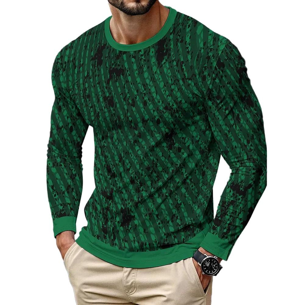Men's 3D Printed Long Sleeve Pullover T-shirt Crew Neck Casual Sports Top