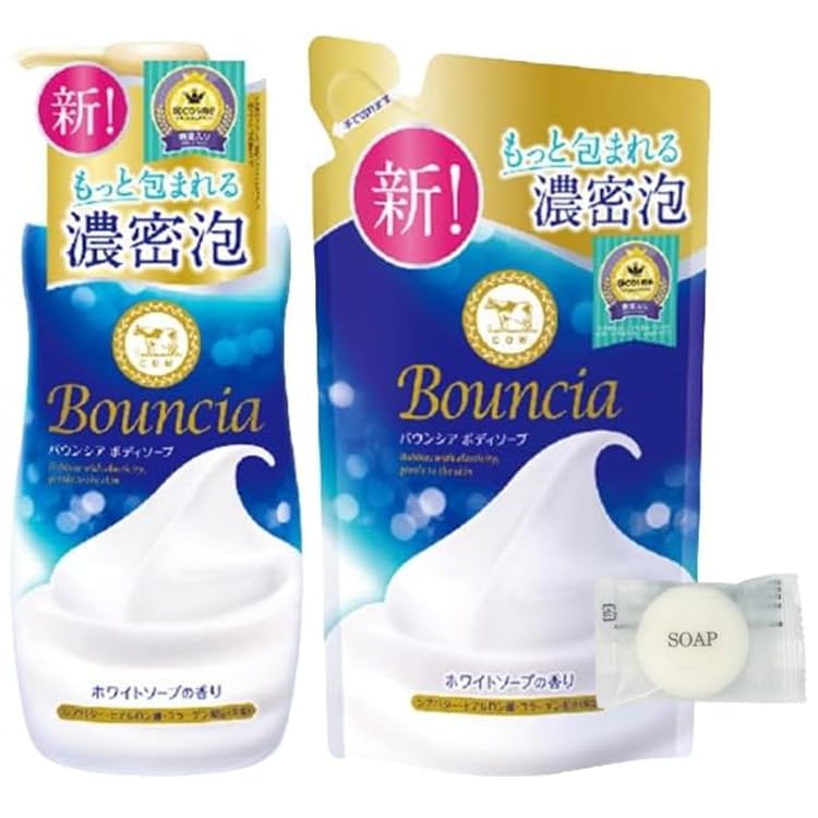 [Set of 2 Boxes] Bouncia Body Soap, White Soap Scent, 480ml Bottle & 360ml Refill + Bonus Item (Original Mini Soap)